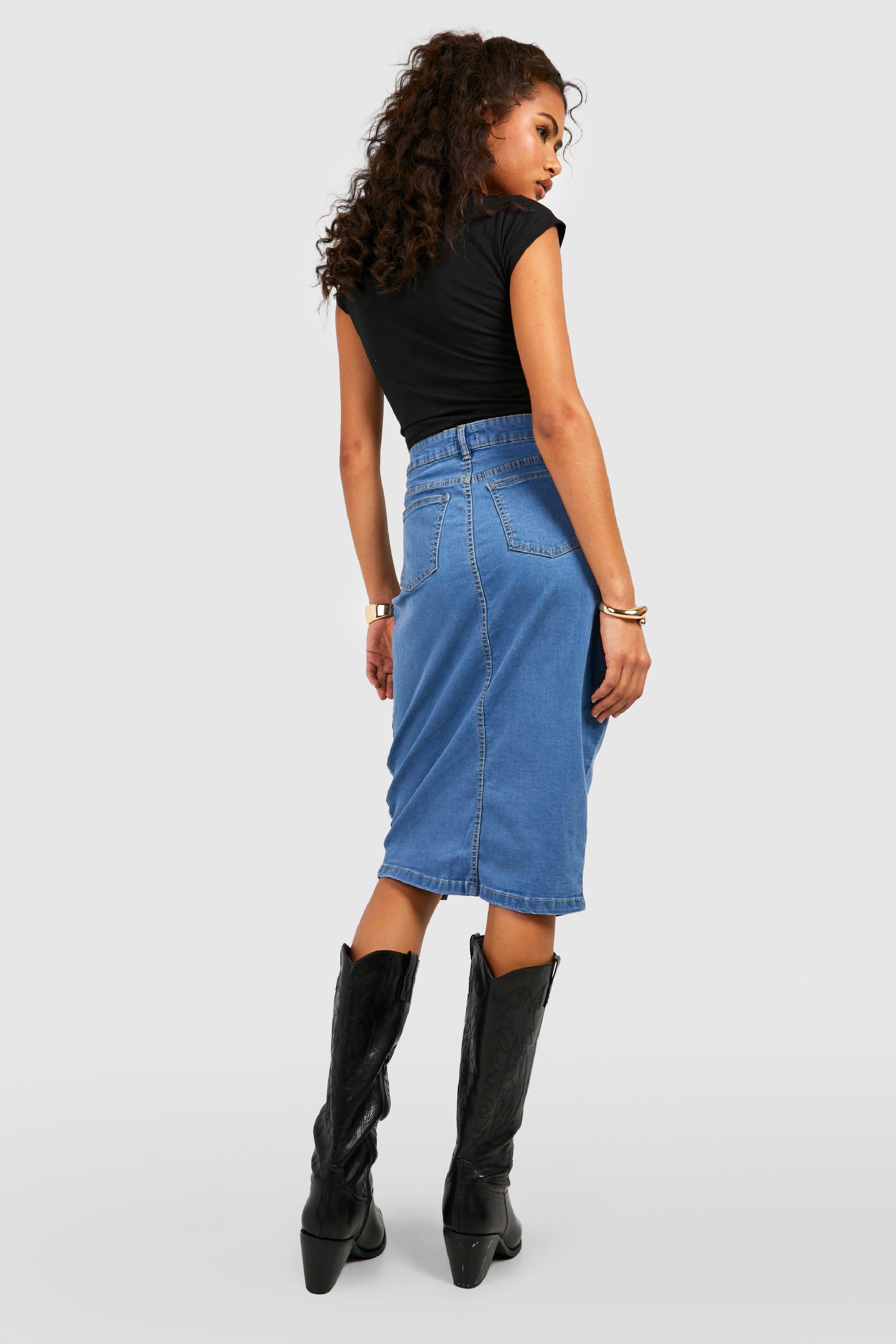 Women's denim clearance midi skirt uk